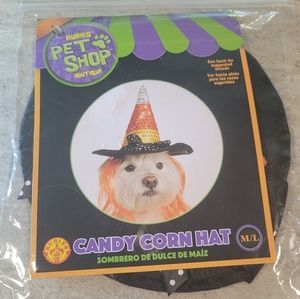Candy Corn Hat  For Dog Sz M / L Black Orange Yellow White Sequins NEW Halloween